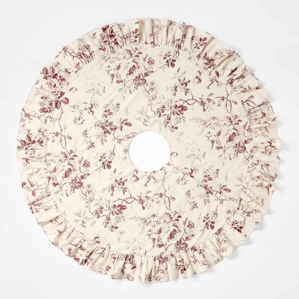 50" Ruffle Botanical Tree Skirt Cream/Red - Threshold™ designed with Studio McGee | Target