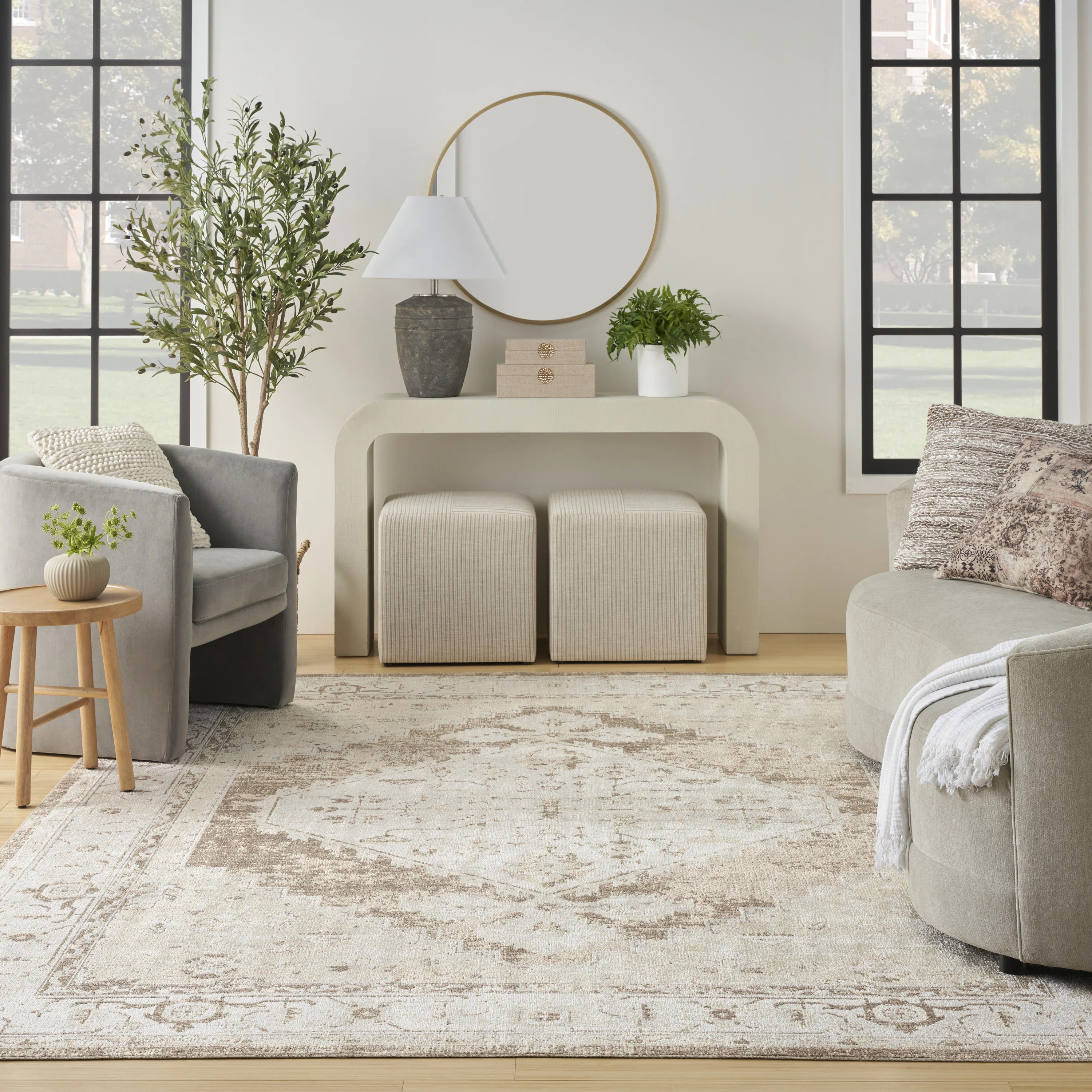 Haydel Oriental Machine Washable Power Loom Polyester Area Rug in Beige | Wayfair North America