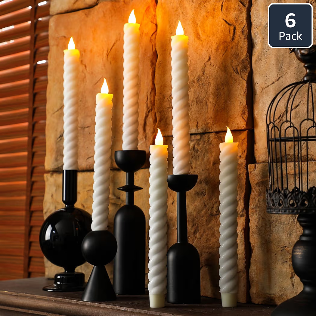 Baquler 6 Pcs White Flameless Taper Candle Twisted LED 9.65 Inch Spiral Taper Candles Battery Ope... | Amazon (US)
