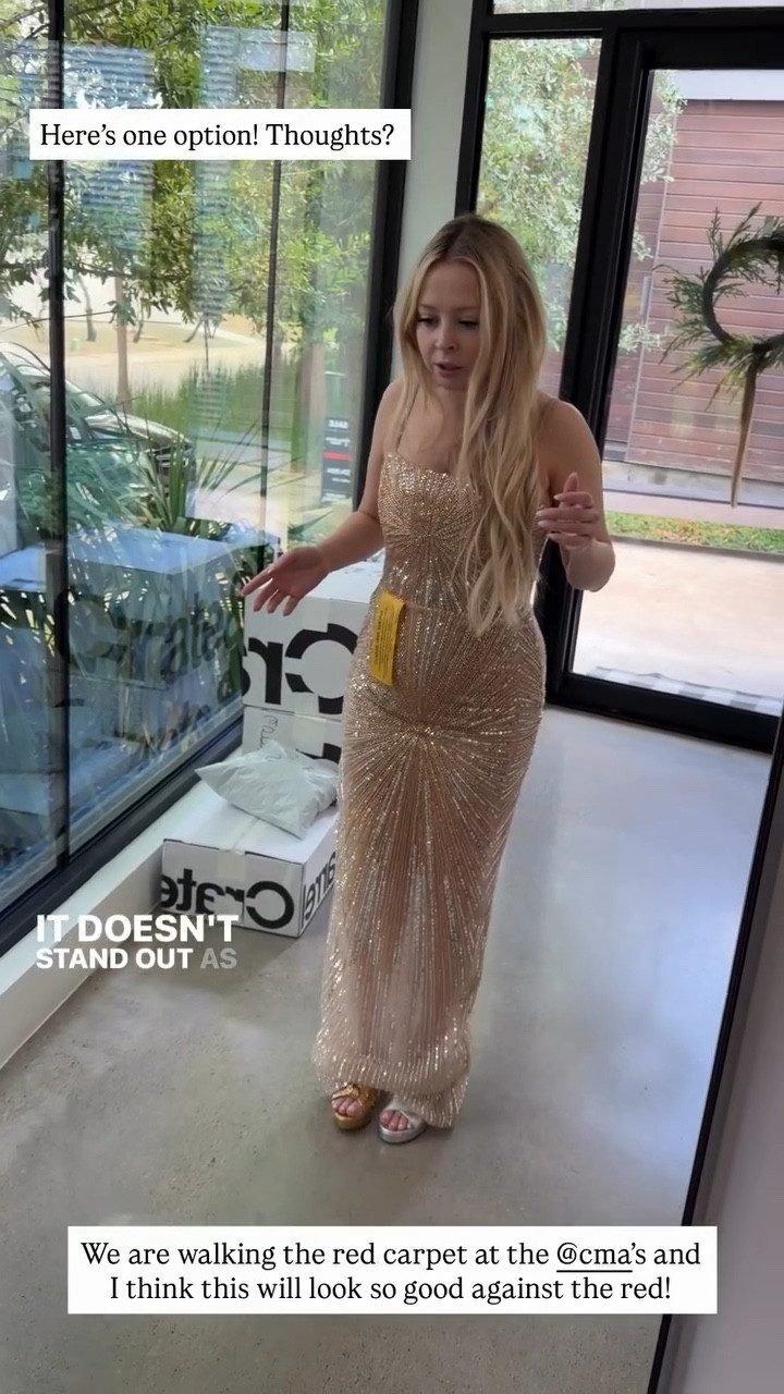 We are walking the red carpet at the CMA’s and this is dress option 1 🤍 I think it’ll look great against the red, what do you guys think? 

#LTKSeasonal #LTKootd #LTKHoliday