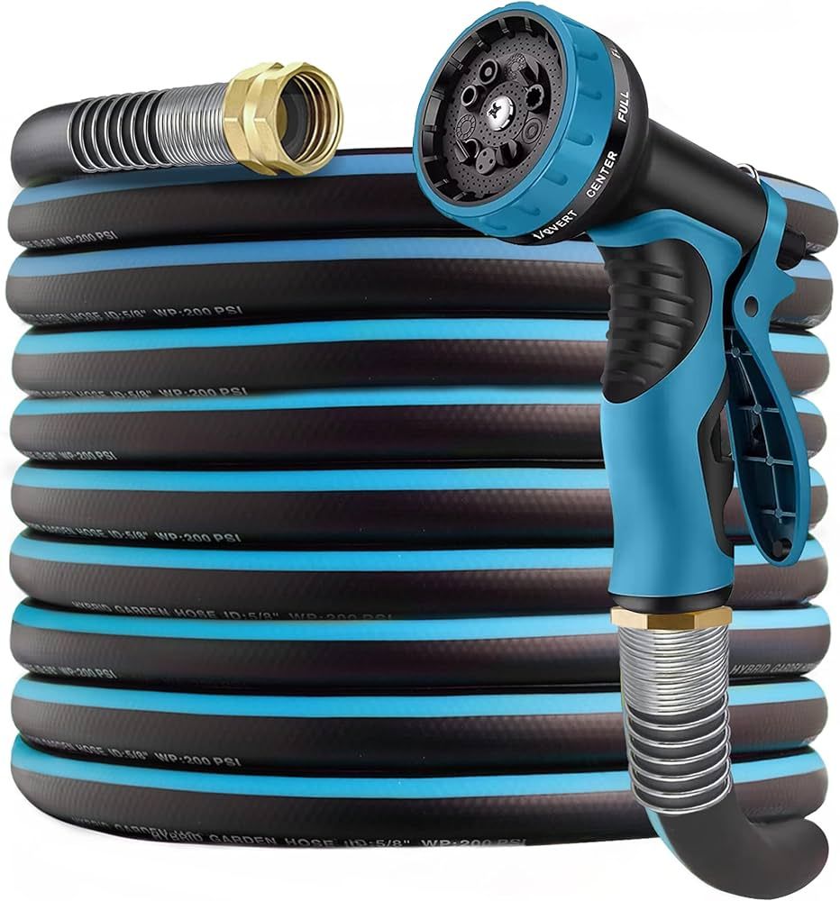 100 ft Heavy Duty Hybrid Garden Hose – Flexible & Lightweight Outdoor Water Hoses 5/8-In with 1... | Amazon (US)