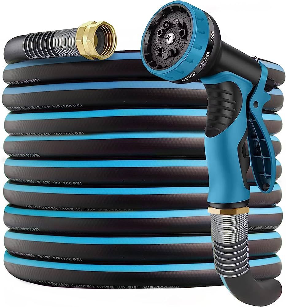 100 ft Heavy Duty Hybrid Garden Hose – Flexible & Lightweight Outdoor Water Hoses 5/8-In with 1... | Amazon (US)
