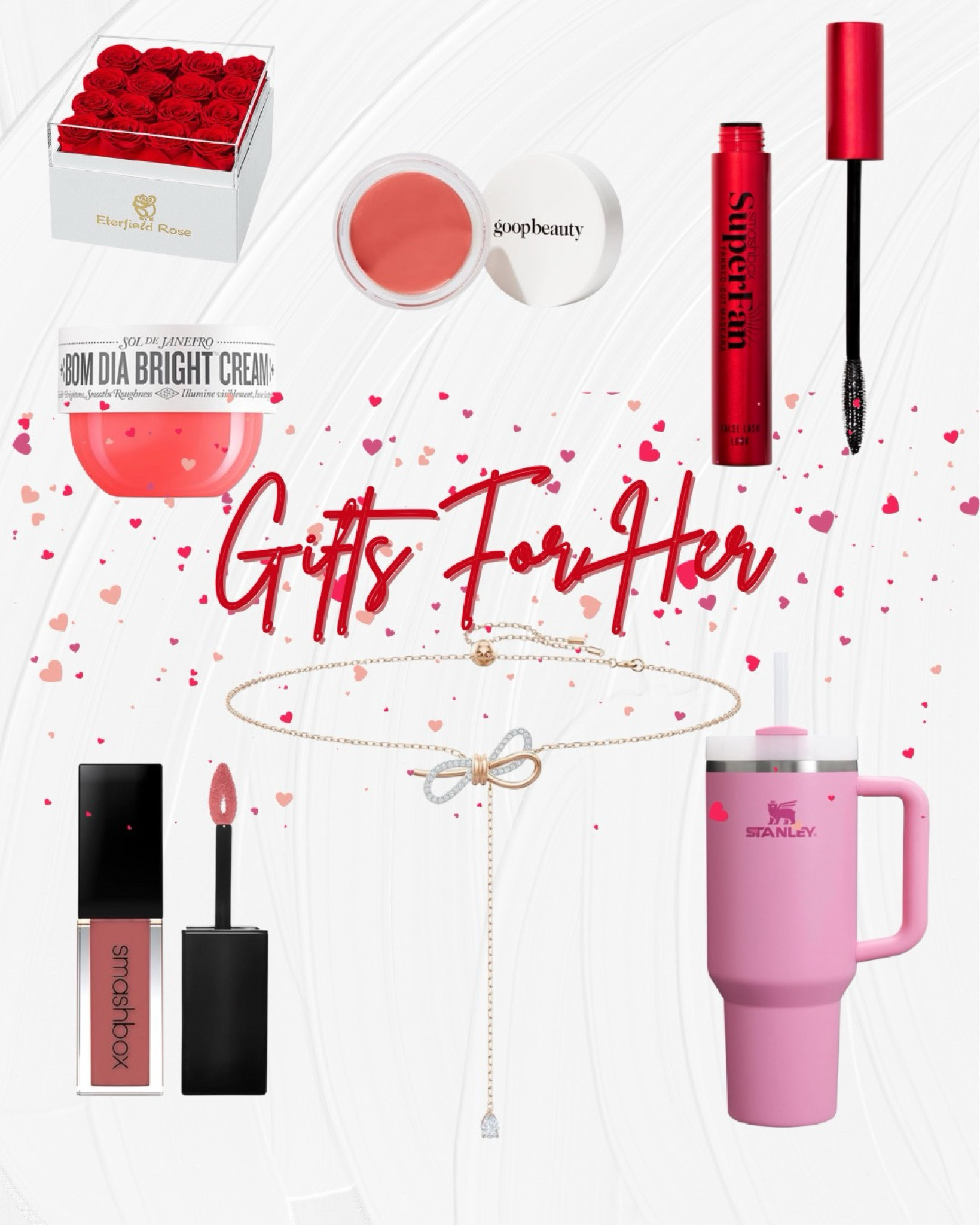 Treat her to the ultimate Valentine's Day surprise with this luxurious gift set, featuring Smashbox beauty products for flawless glam, a stylish Stanley cup for on-the-go hydration, elegant roses to brighten her day, and a stunning Swarovski crystal necklace to add the perfect touch of sparkle. A thoughtful, chic, and unforgettable gift she'll cherish forever! #founditonamazon #smashboxcosmetics #soldejaneiro #goopbeauty #stanley

#LTKSeasonal #LTKGiftGuide #LTKFindsUnder100