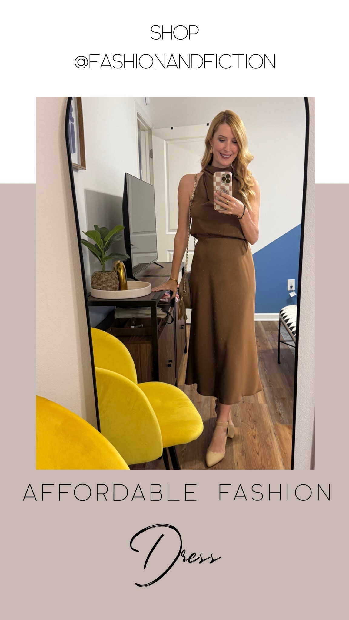 Satin high neck dress. So flattering. Perfect for holidays or wedding guests. Wearing size small. Fit TTS  

#LTKHoliday #LTKParties #LTKWedding