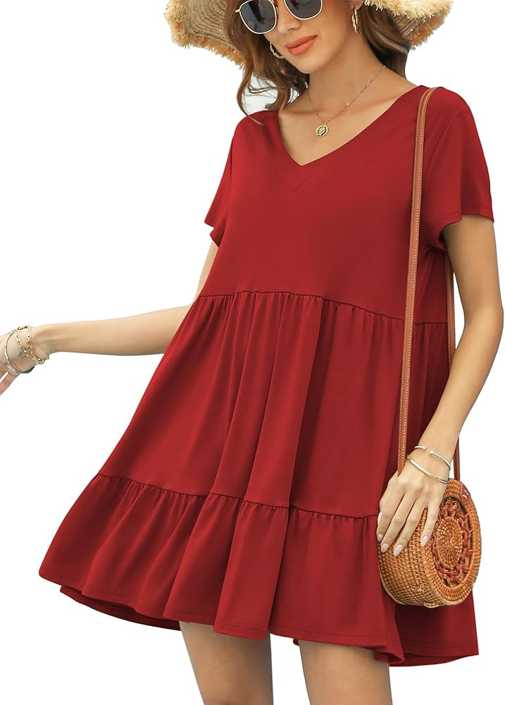 2024 Summer Dress for Women Casual Loose Short T Shirt Dress Cute Flowy Swing Babydoll Dress | Amazon (US)
