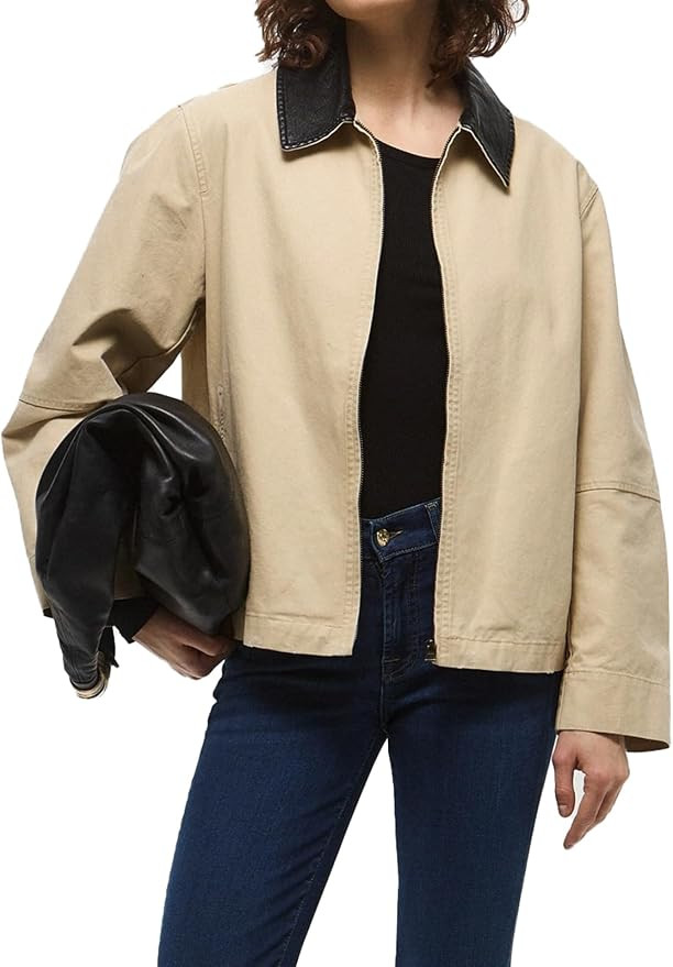 Women Barn Jackets 2025 Fall Trendy Contrast Collar Jacket Coat Casual Oversized Zip-Up Outerwear... | Amazon (US)