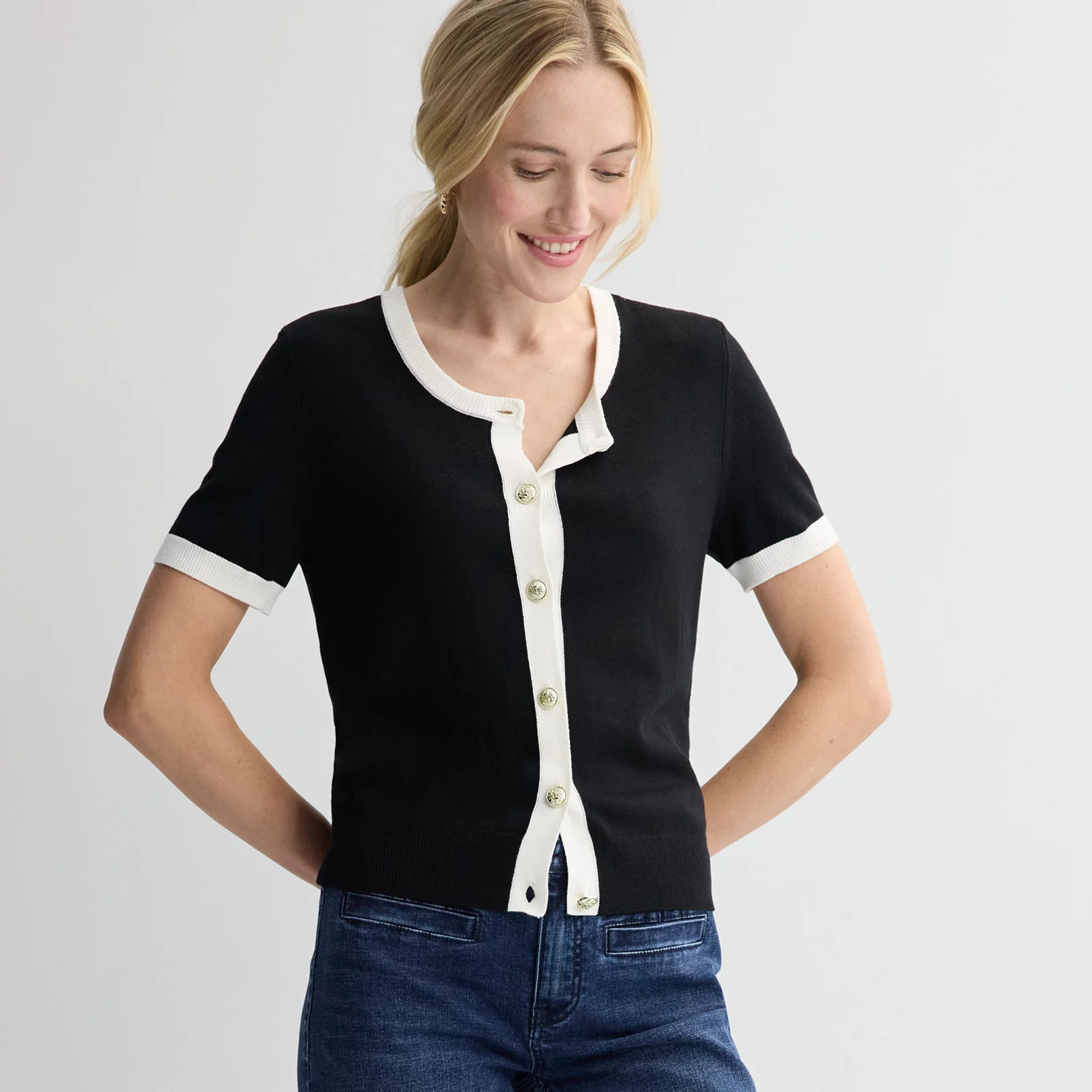 Women's Nine West Jersey Short Sleeve Cardigan | Kohl's