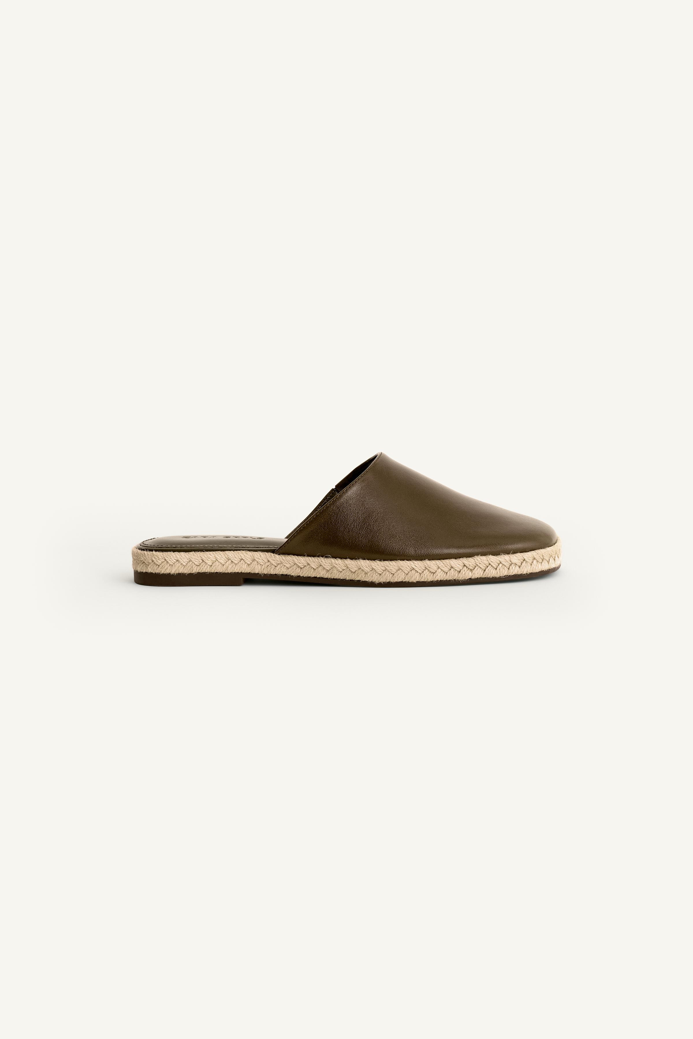 Leather flat slingback shoes. Mule style. Flat sole with a braided-effect mixed material detail. ... | Zara IT