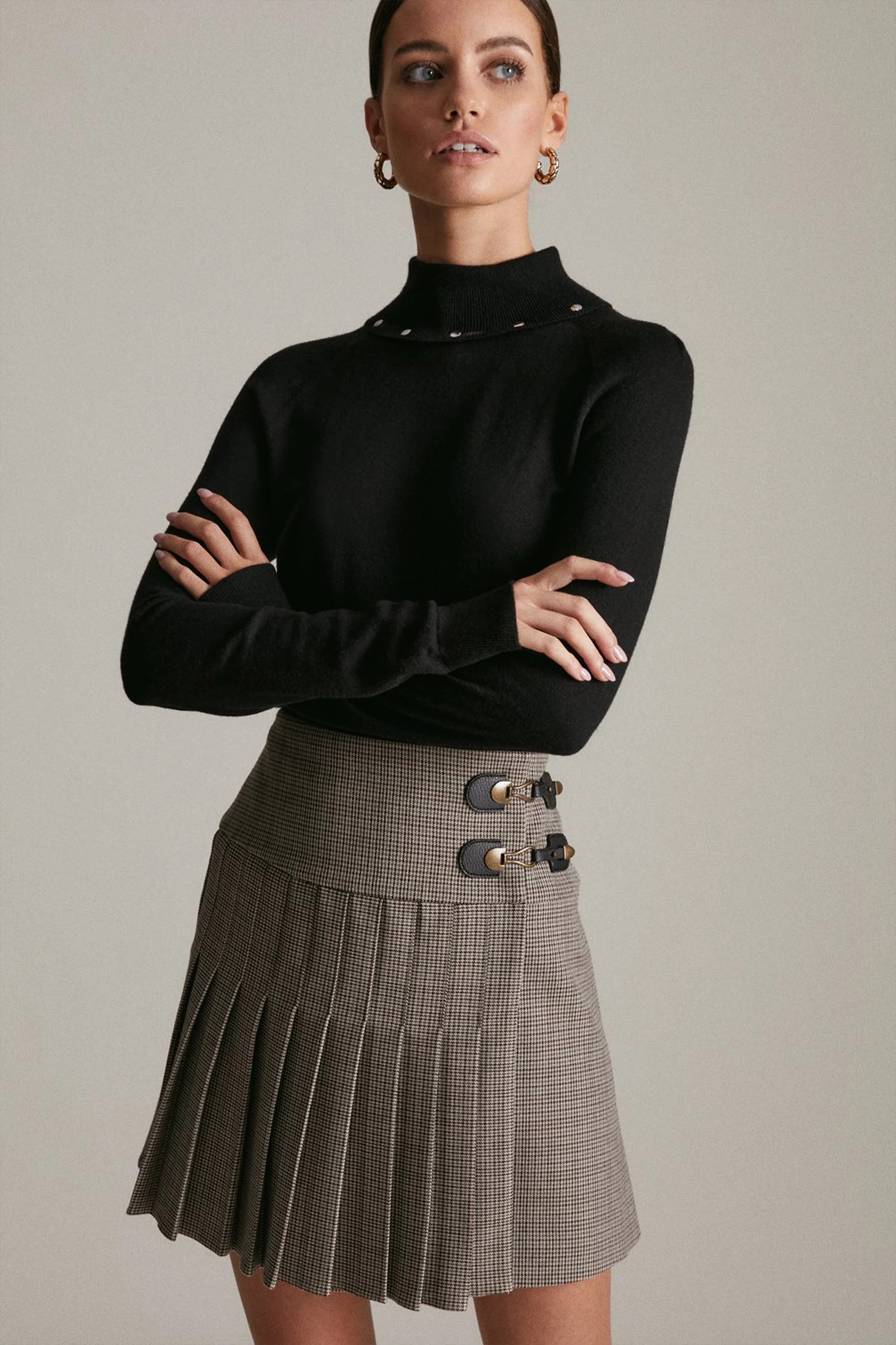 Petite Country Check Pleated Kilt Skirt | Karen Millen UK & IE