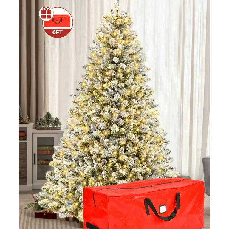 IZNEN 6ft Prelit Snow Flocked Christmas Tree,8 Modes LED Lights,Artificial Xmas Tree with Large S... | Walmart (US)