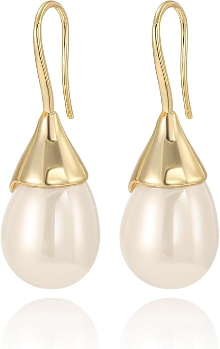 Unique Cream White Pearl Teardrop Drop Dangle Earrings for Women,Trendy Geometric Dangle Formal H... | Amazon (US)