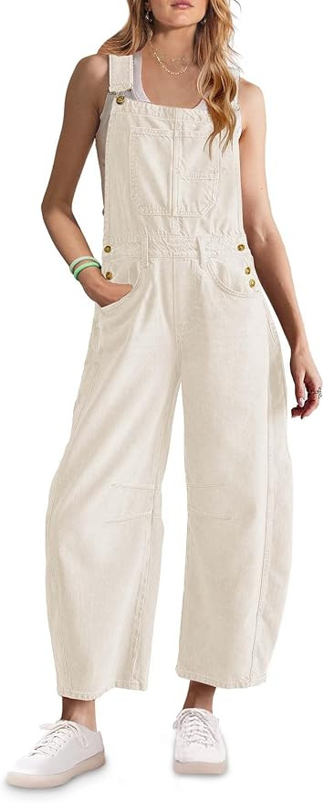 ReachMe Womens Casual Adjustable Bib Overalls Classic Wide Leg Jumpsuits Vintage Barrel Overalls ... | Amazon (US)
