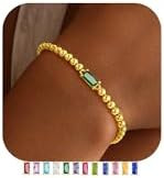 Yoosteel Dainty Birthstone Bracelet for Women - Elastic 14K-Gold-Plated Bead Bracelets Trendy Fri... | Amazon (US)
