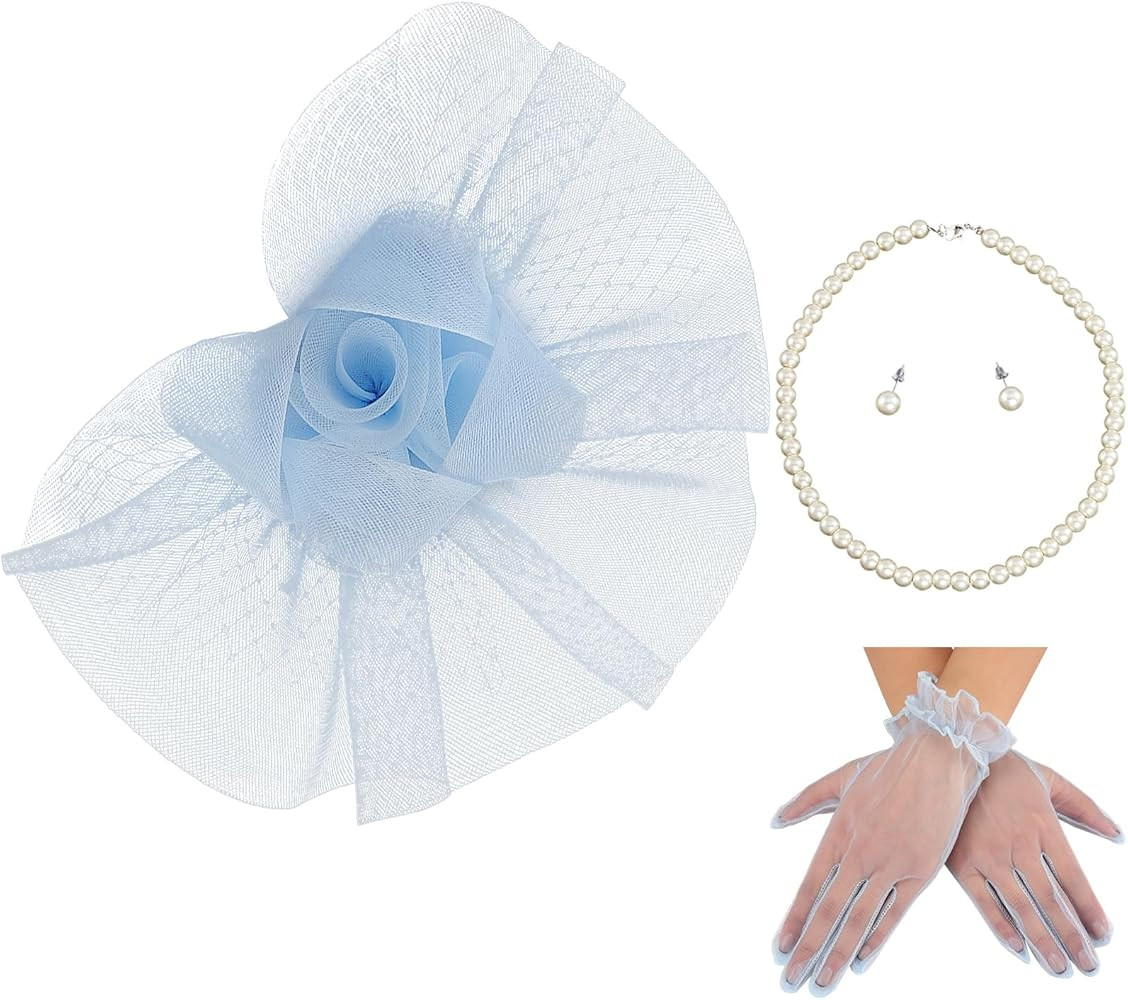 Fascinator Hats for Women Tea Party Hats and Gloves Pearl Jewelry Set Derby Hat for Cocktail Wedd... | Amazon (US)
