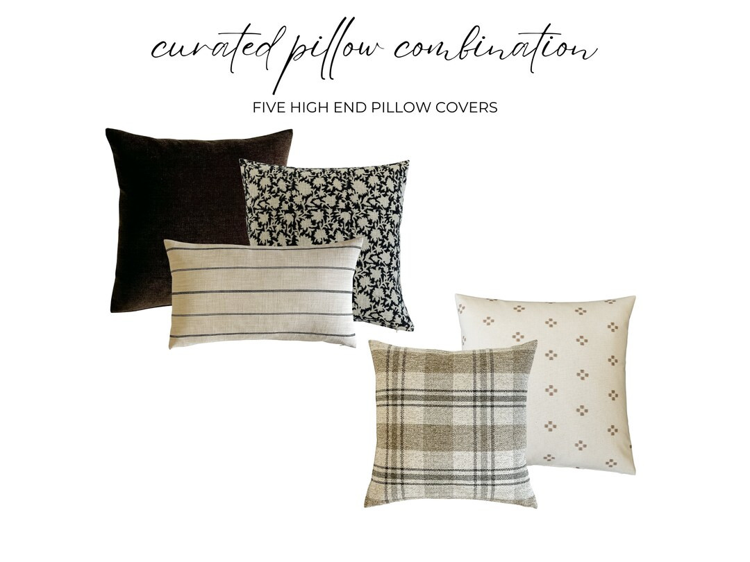 Lule and Co Curated Collection Edith, moody pillow covers, dark pillow combinations, neutral pill... | Etsy (US)