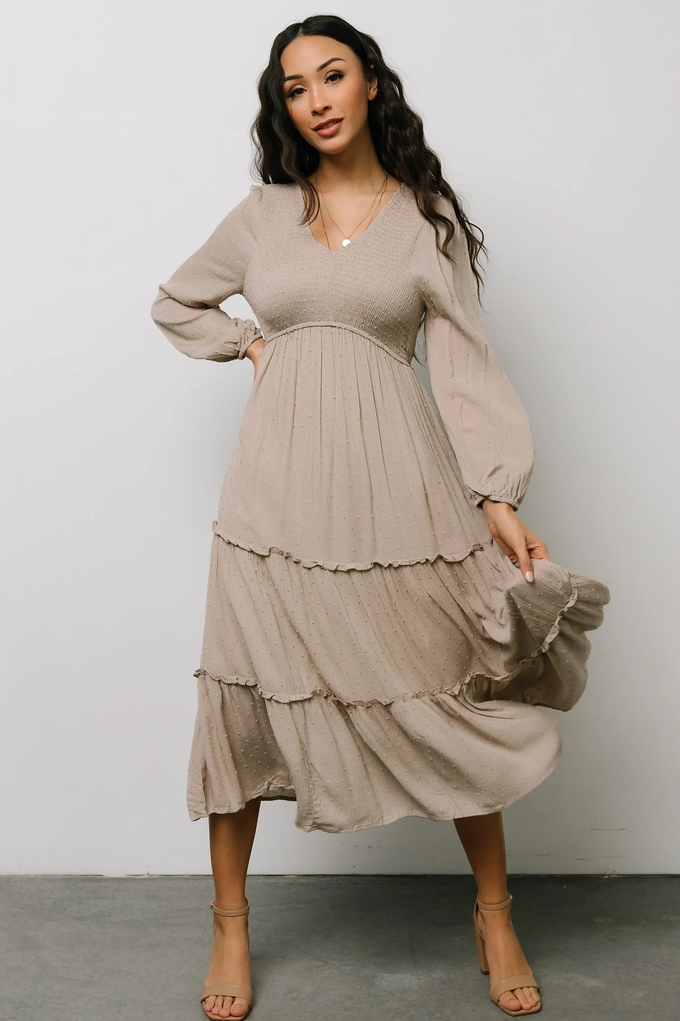 Marcus Tiered Dotted Midi Dress | Baltic Born