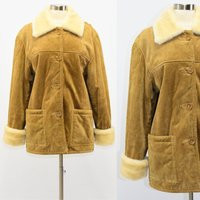 Womens M Tan Leather Chore Coat Sherpa Lined Dennis Basso | Etsy (US)