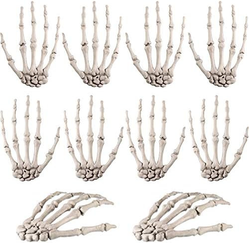10 Pieces Halloween Skeleton Hands Plastic Human Hand Bone Zombie Party Terror Scary Props | Amazon (US)