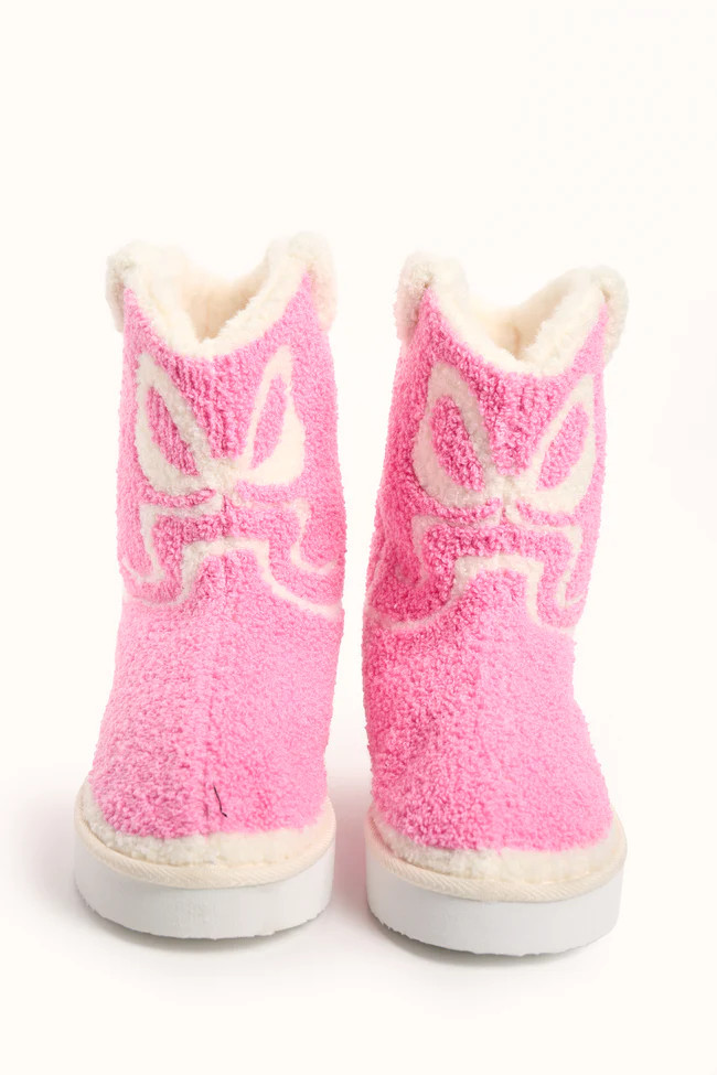 Tyla Pink Bow Shearling Boot Slippers DOORBUSTER | Pink Lily