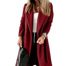 Womens Classic Coat Lapel Collar Open Front Belted Long Jacket | Amazon (US)