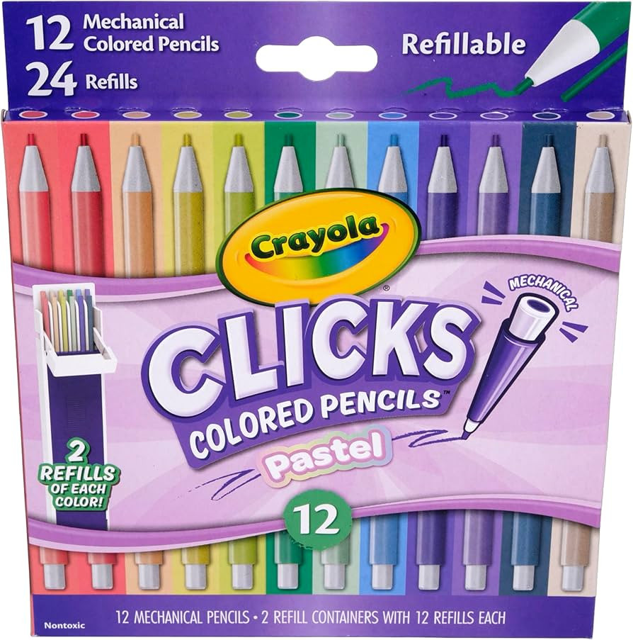 Crayola Clicks 2.0mm Mechanical Colored Pencil Set, 12 Pastel Colors, Cute School Supplies for Te... | Amazon (US)