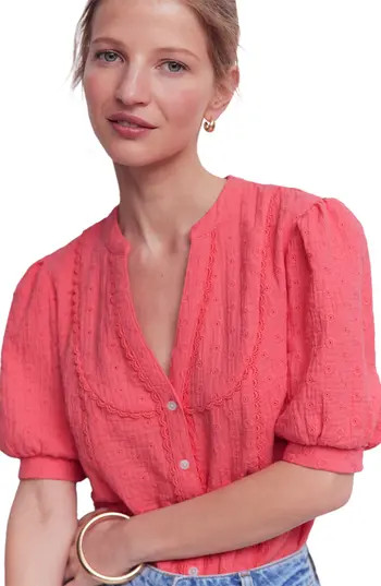 Boden Eyelet Embroidery Woven Shirt in Porcelain Rose at Nordstrom Rack, Size 0 | Nordstrom Rack
