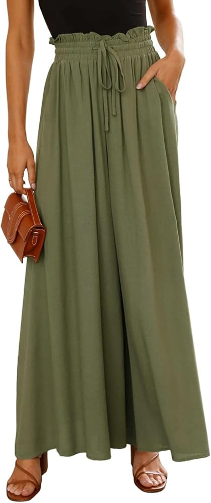 Dokotoo Pants for Women Casual Elastic Waist Wide Leg Pants with Pockets | Amazon (US)