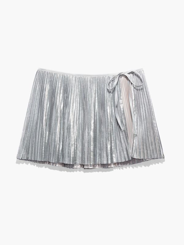 Pleated Lamé Skirt with Tie in Grey & Silver | SAVAGE X FENTY | Savage x Fenty - North America