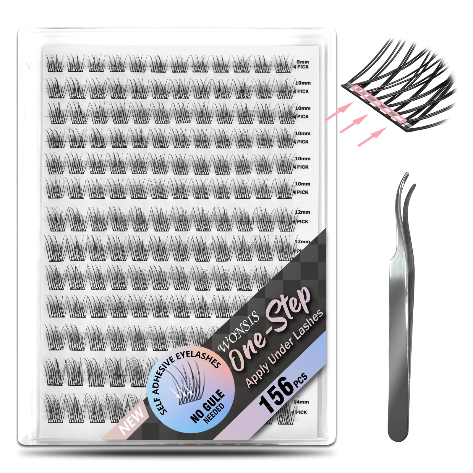Self Adhesive Eyelashes, 156 Pcs Self Adhesive Eyelash Clusters, No Glue Needed, Invisible Strip ... | Amazon (US)