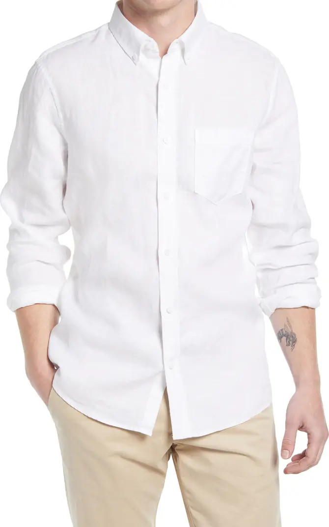 Trim Fit Solid Linen Button-Down Shirt | Nordstrom