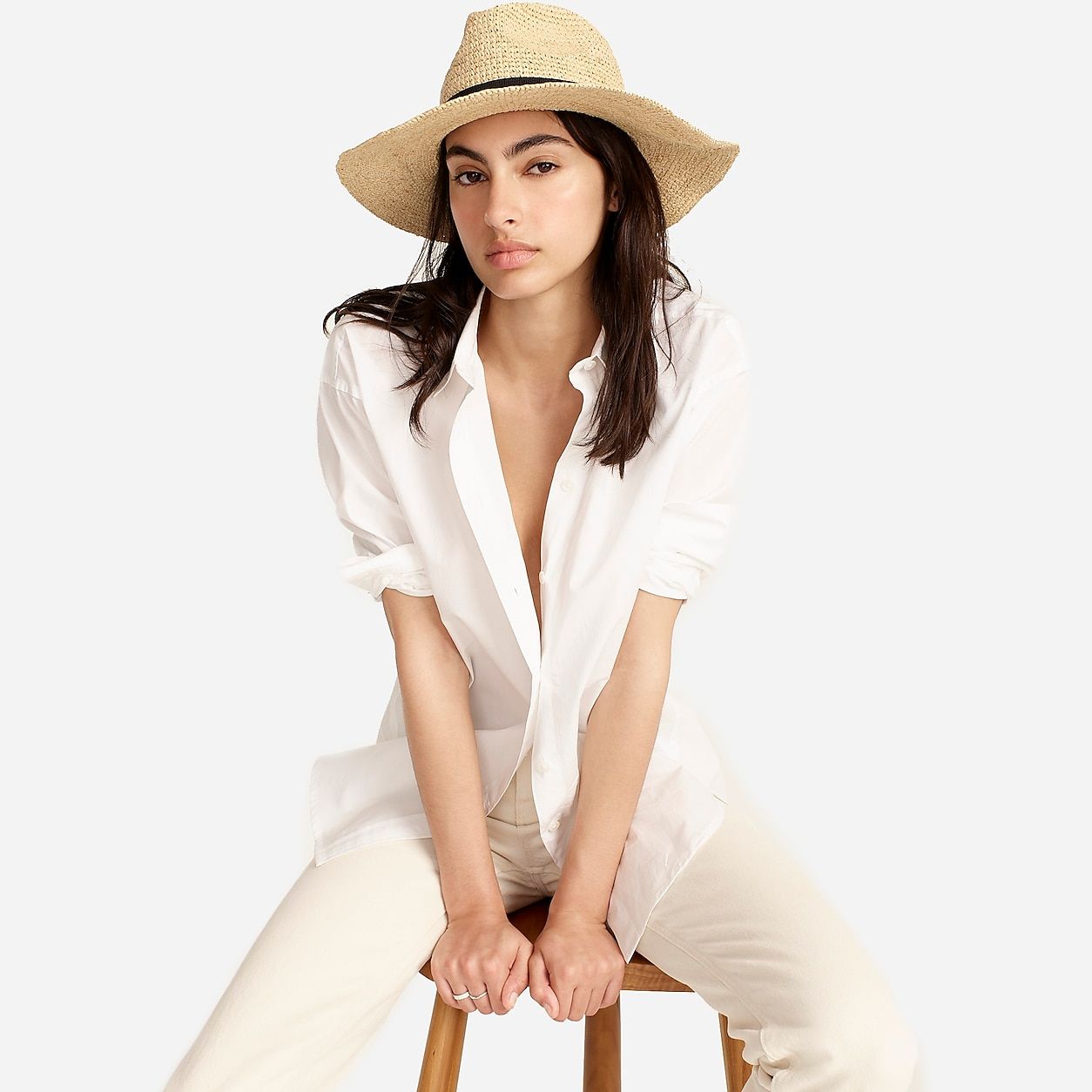 Wide-brim packable straw hat | J.Crew US