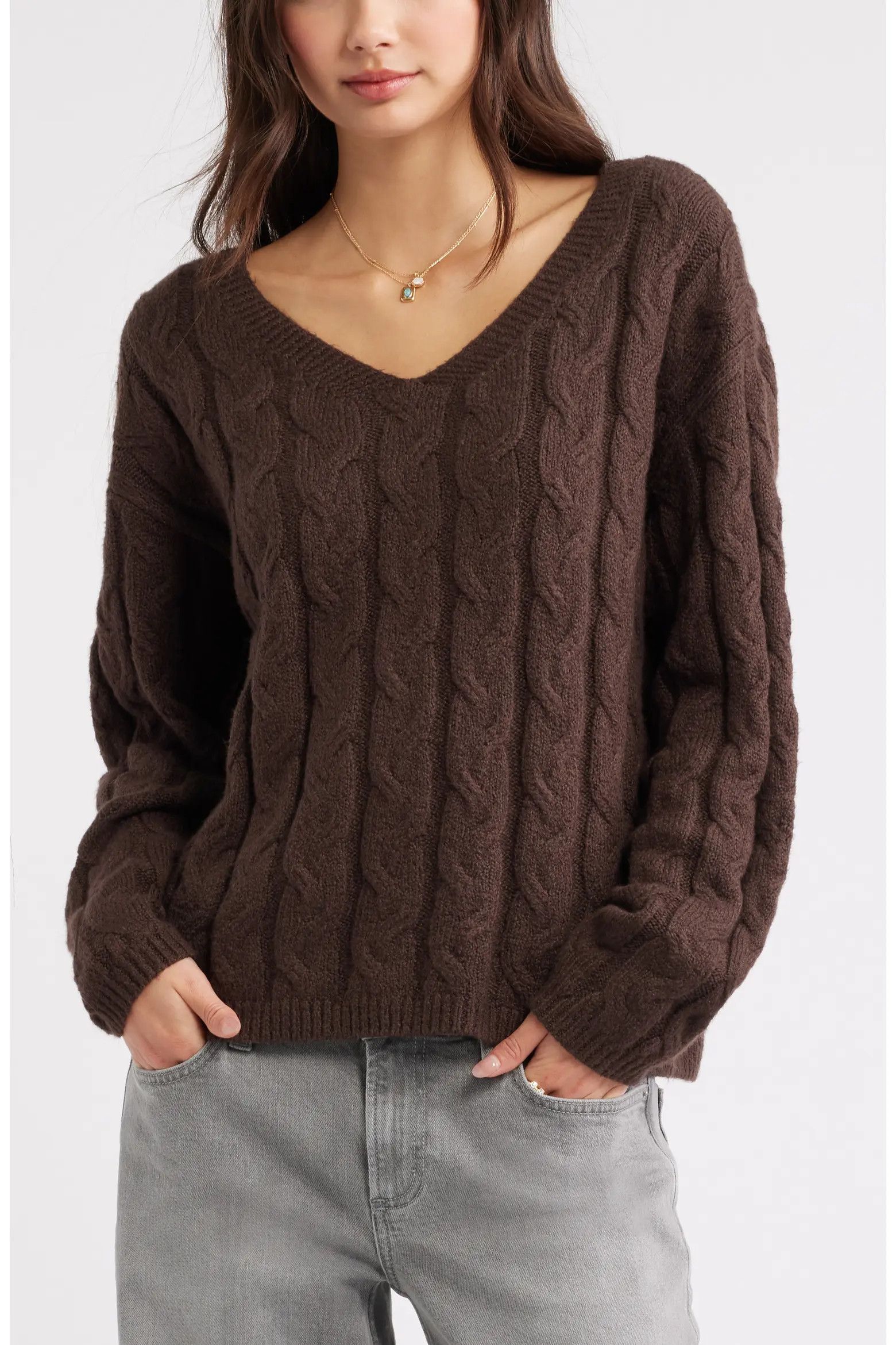 Cable Knit V-Neck Cotton Blend Sweater (Women) | Nordstrom | Nordstrom