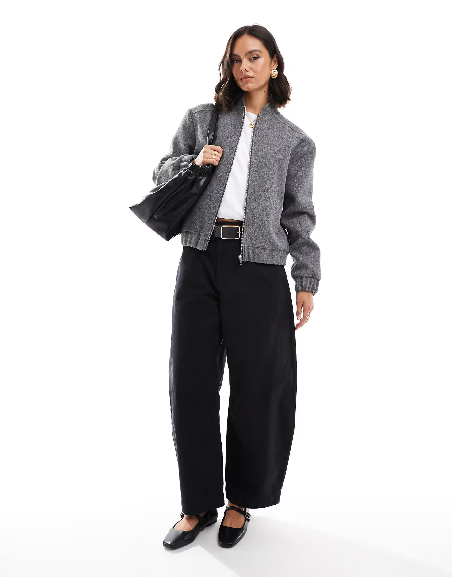 Miss Selfridge brushed oversized bomber jacket in gray | ASOS (Global)