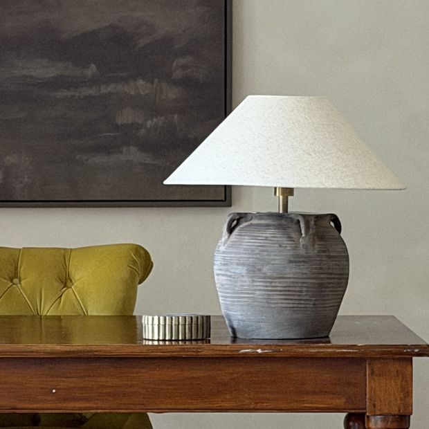 Vintage Clay Pot Table Lamp With Handles | Antique Farm House