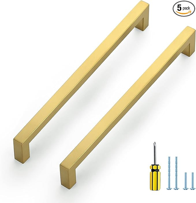 Ravinte 5 Pack Gold Cabinet Pulls 8-4/5 Inch Brushed Brass Kitchen Cabinet Handles Gold Square Ki... | Amazon (US)