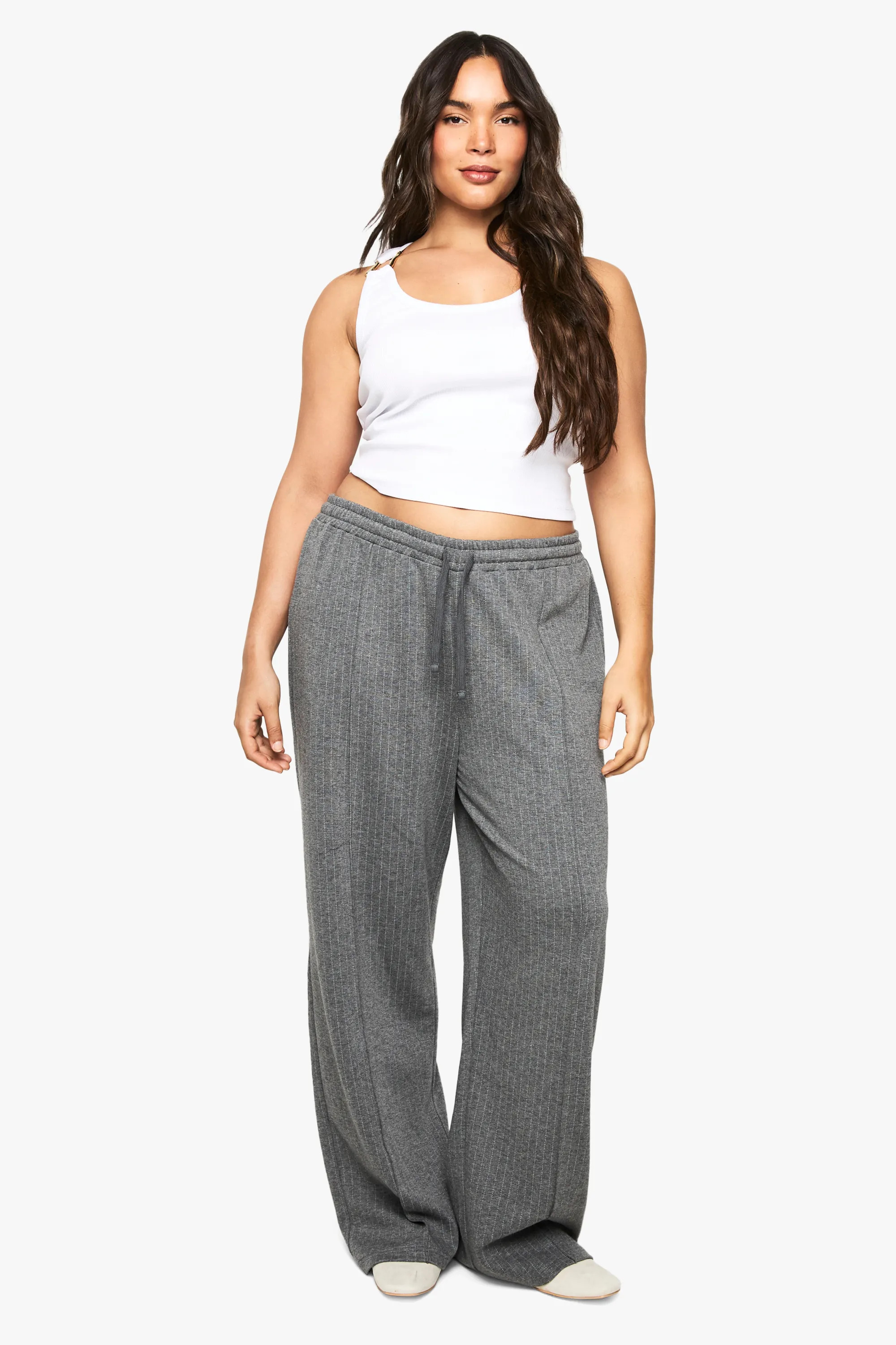Trousers | Plus Pinstripe Pintuck Drawstring Wide Leg Trouser | boohoo | boohoo (US & Canada)