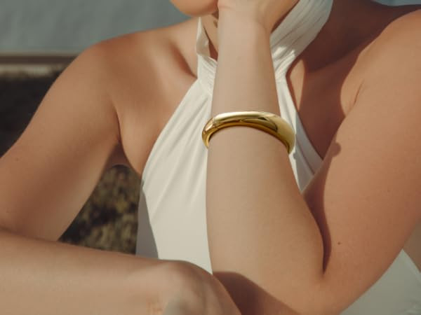 Gold Plated Cuff Bangle Bracelets For Women Set Chunky Trendy Hinged Irregular Cuff Open Wide Gol... | Amazon (US)