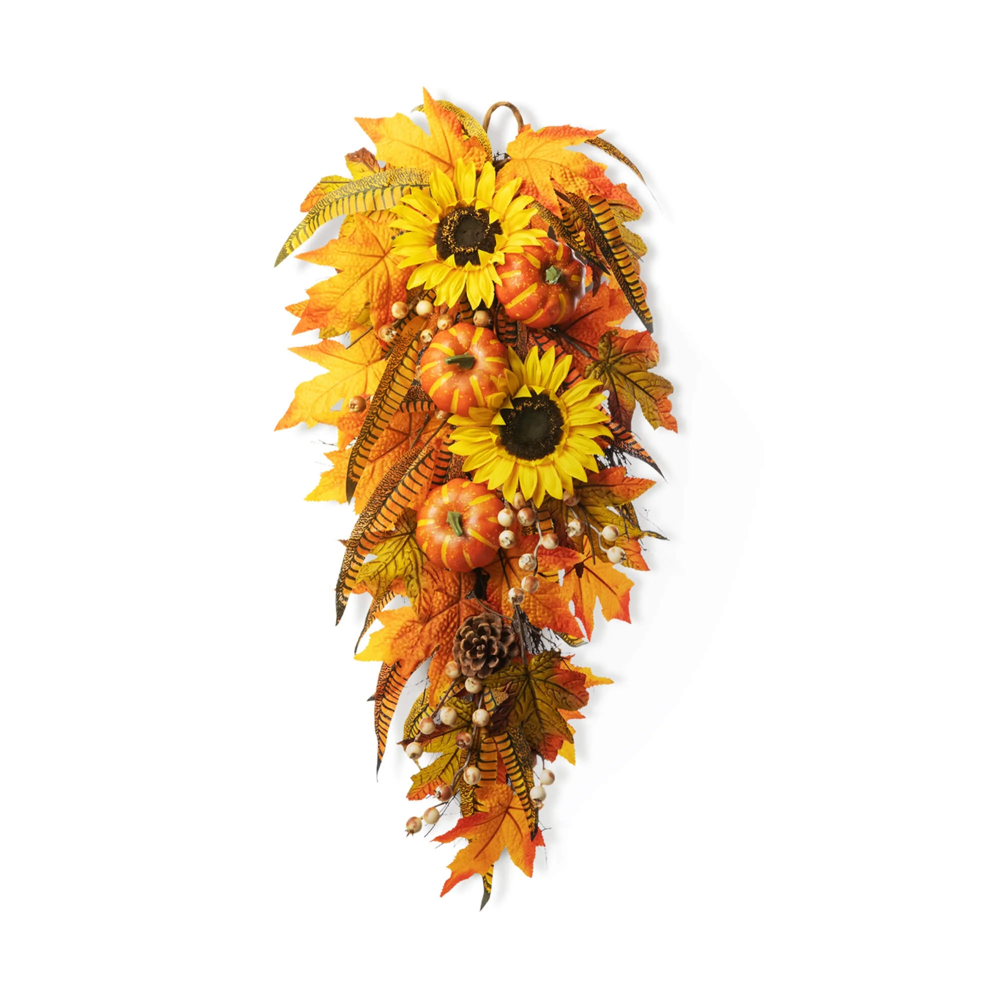 Glitzhome 26"H Sunflower Pumpkin Leaf Fall Wreath Front Door Thanksgiving Wreath Autumn Harvest W... | Walmart (US)