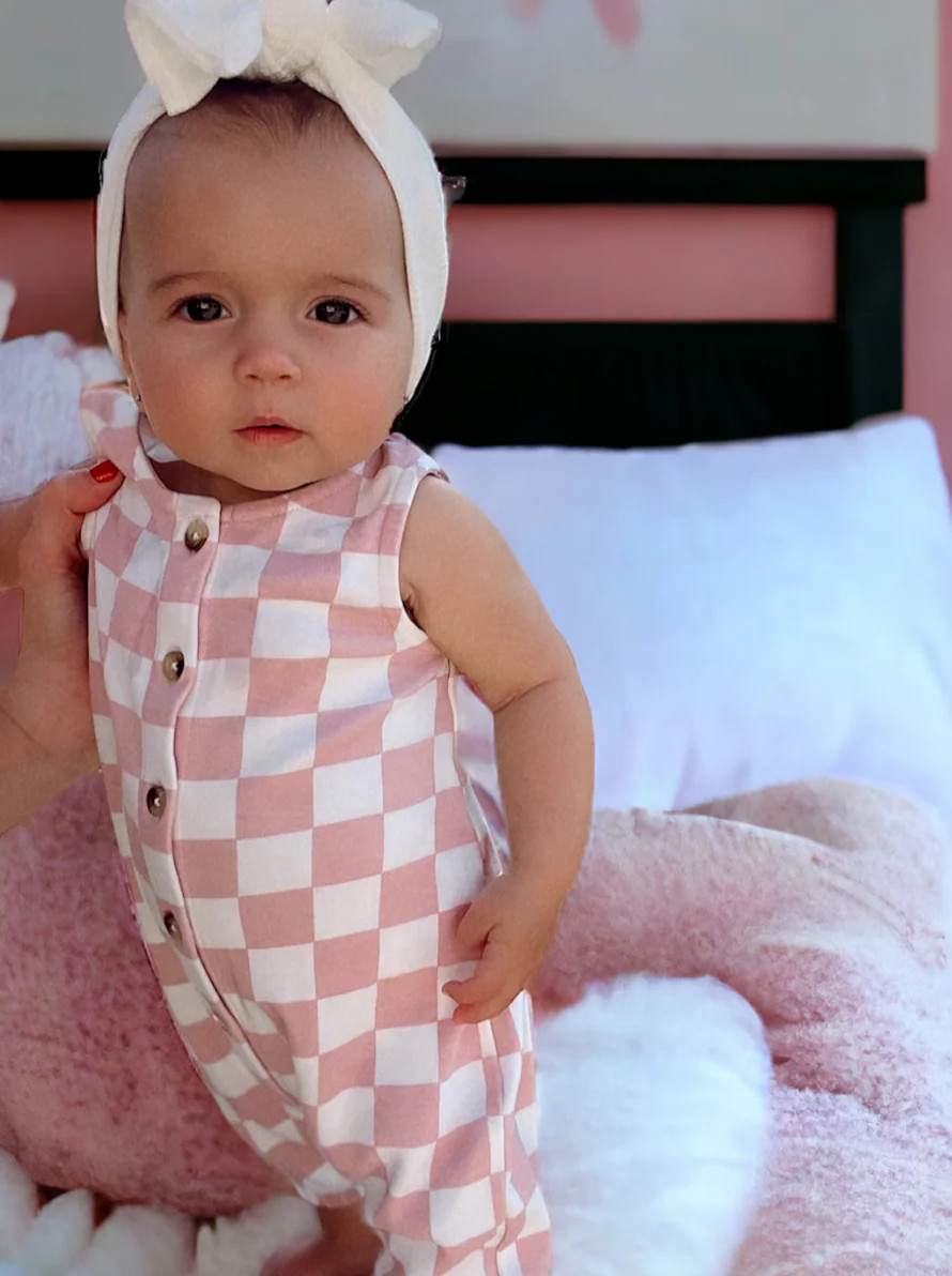Strawberry Shortcake Checkerboard / Organic Bay Jumpsuit | SpearmintLOVE
