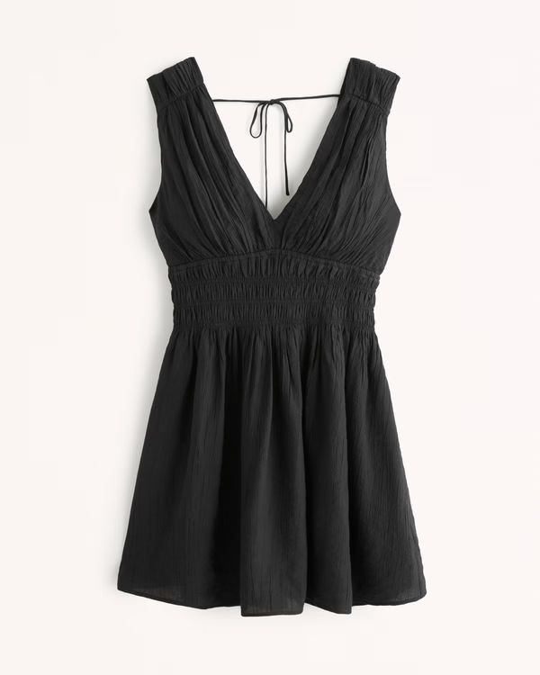 Smocked Plunge Crinkle Mini Dress | Abercrombie & Fitch (US)
