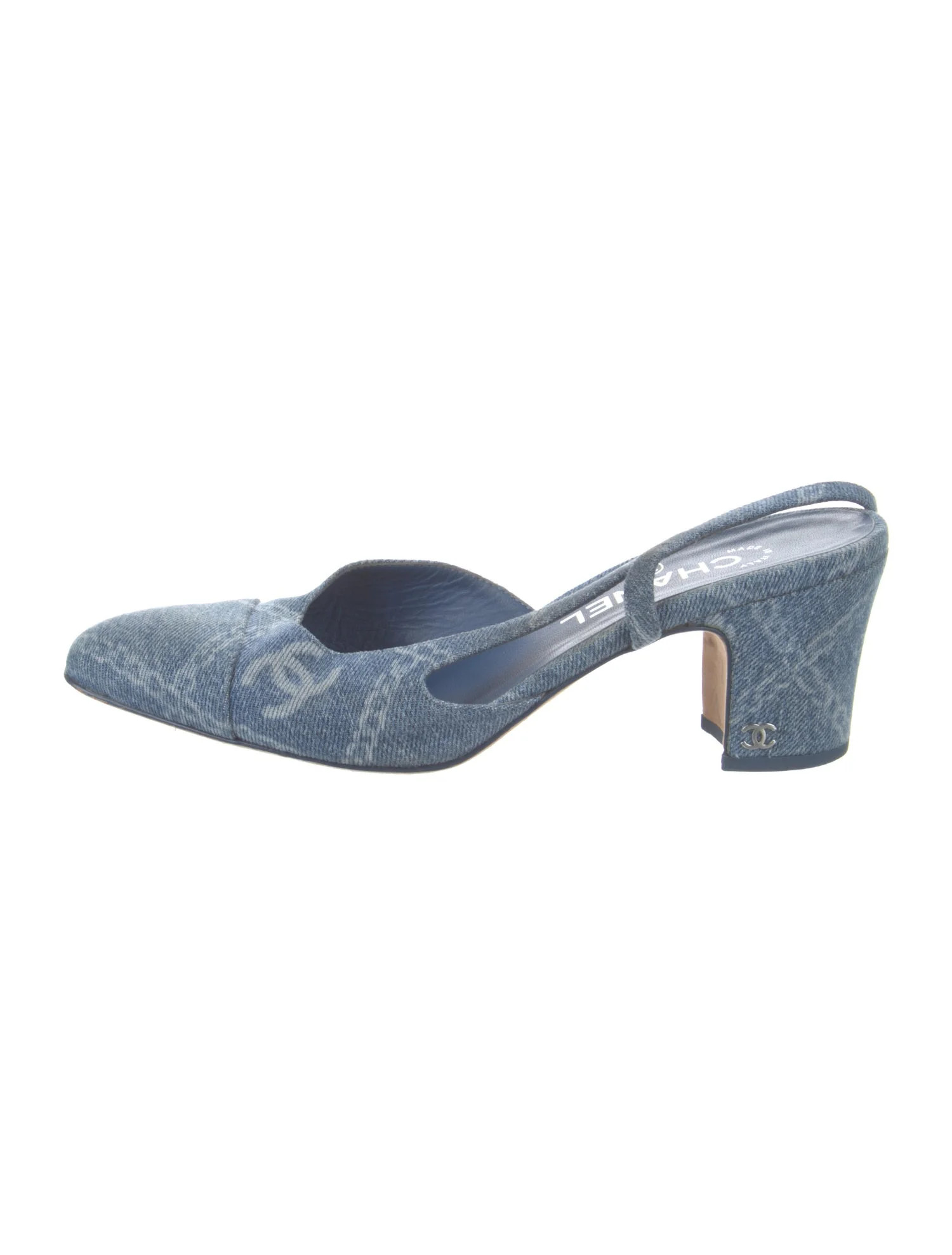 Interlocking CC Logo Denim Slingback Pumps | The RealReal