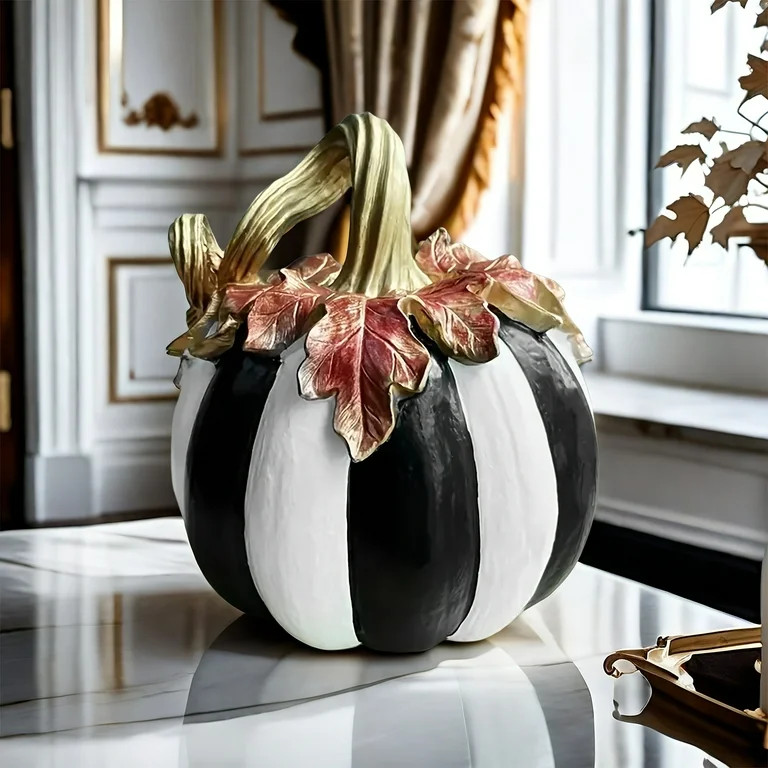Black & White Checkered Pumpkin Decor - Resin Tabletop Centerpiece with Gold Accents - Perfect fo... | Walmart (US)