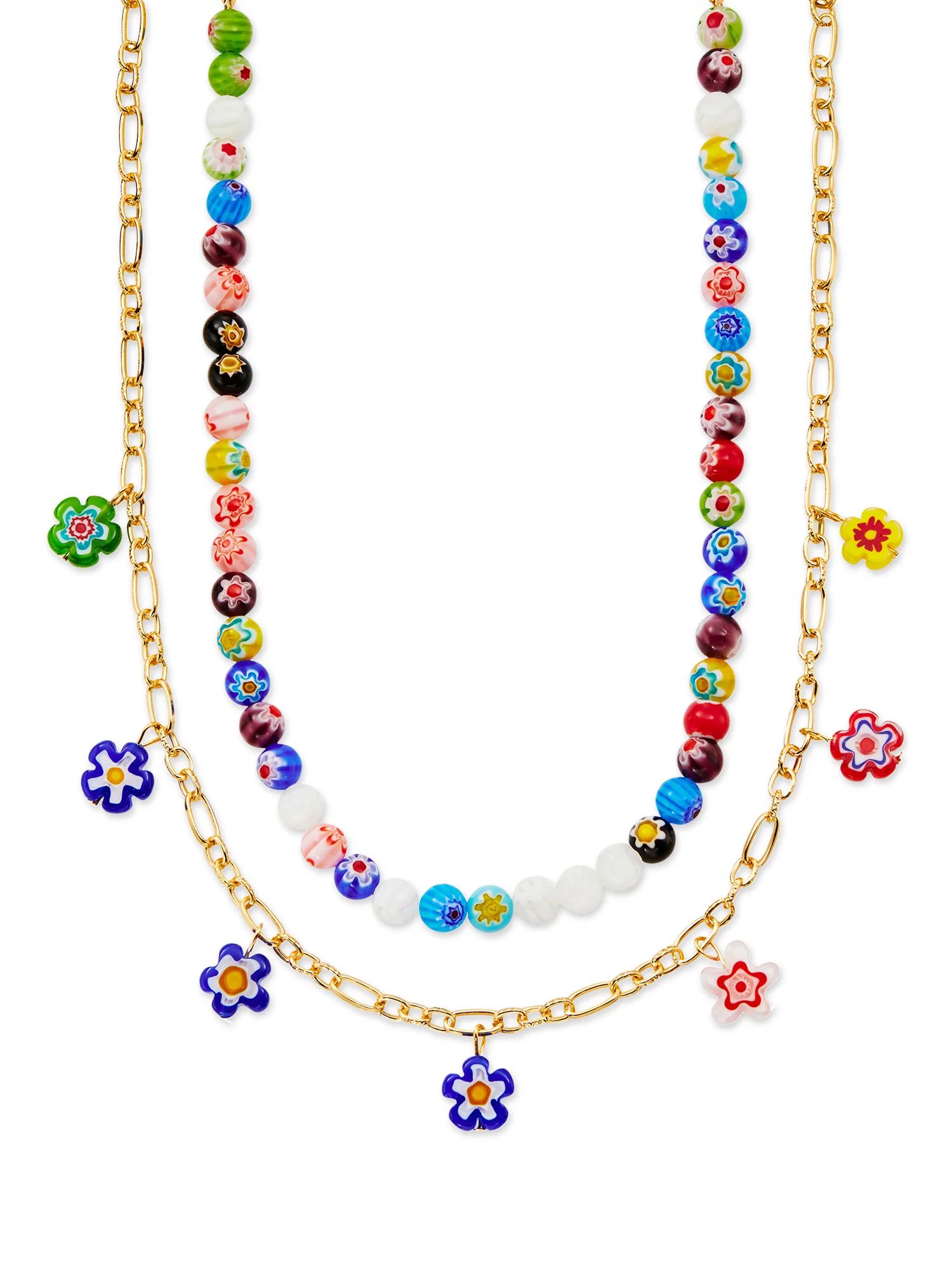 Scoop 14KT Gold Flash Plated Brass Multi Color Glass Bead Necklace Set - Walmart.com | Walmart (US)