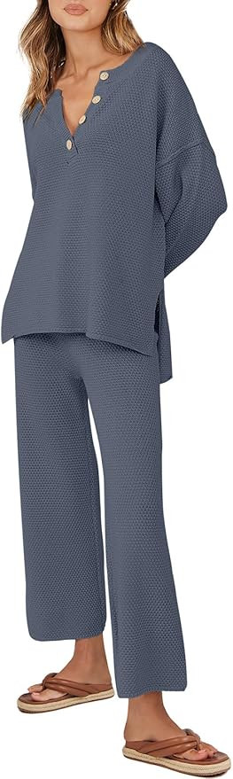 ANRABESS Women 2 Piece Outfits Oversized Loose waffle Knit Sweater Set 2024 Fall Trendy Matching ... | Amazon (US)