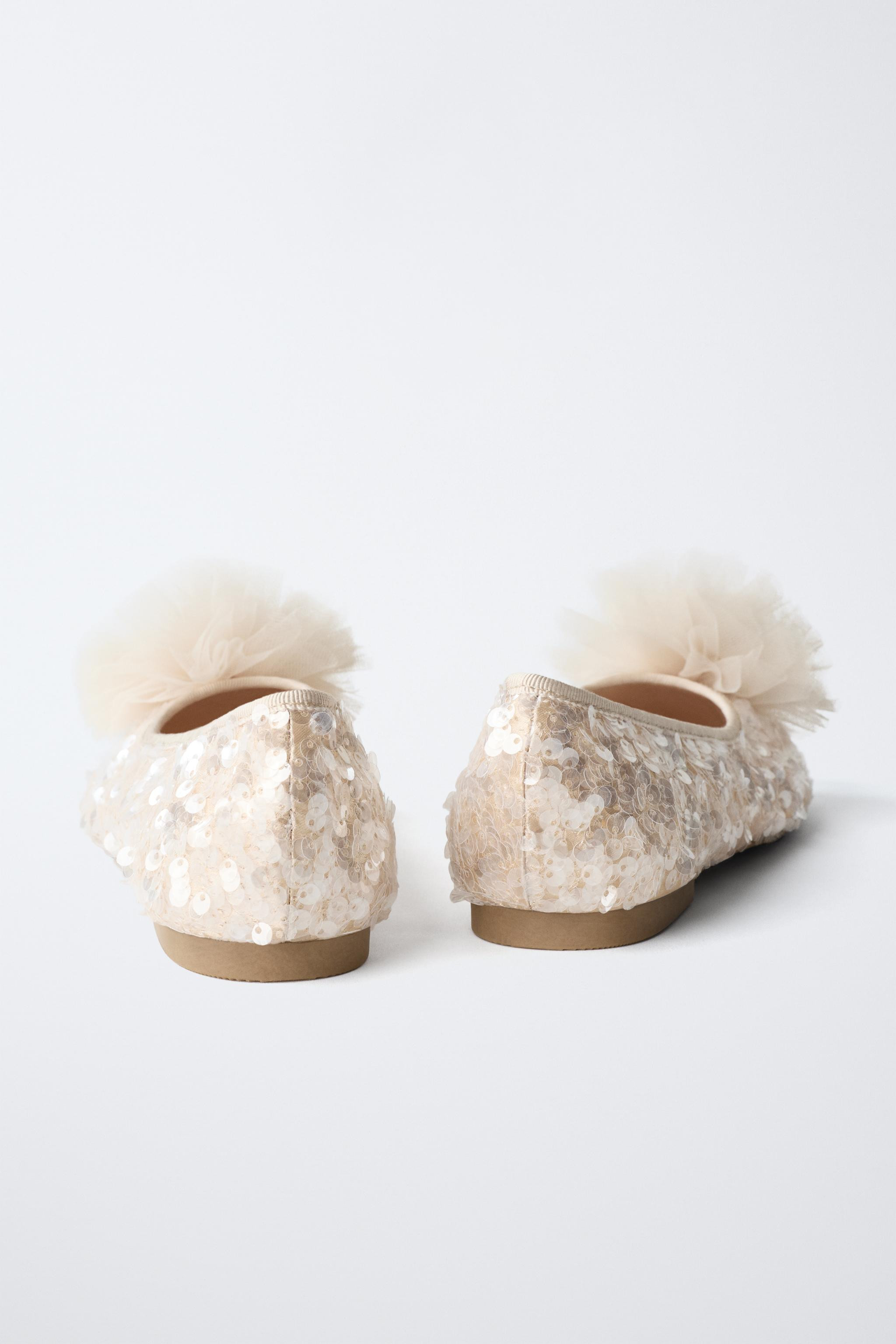 SEQUIN POMPOM BALLET FLATS | Zara UK