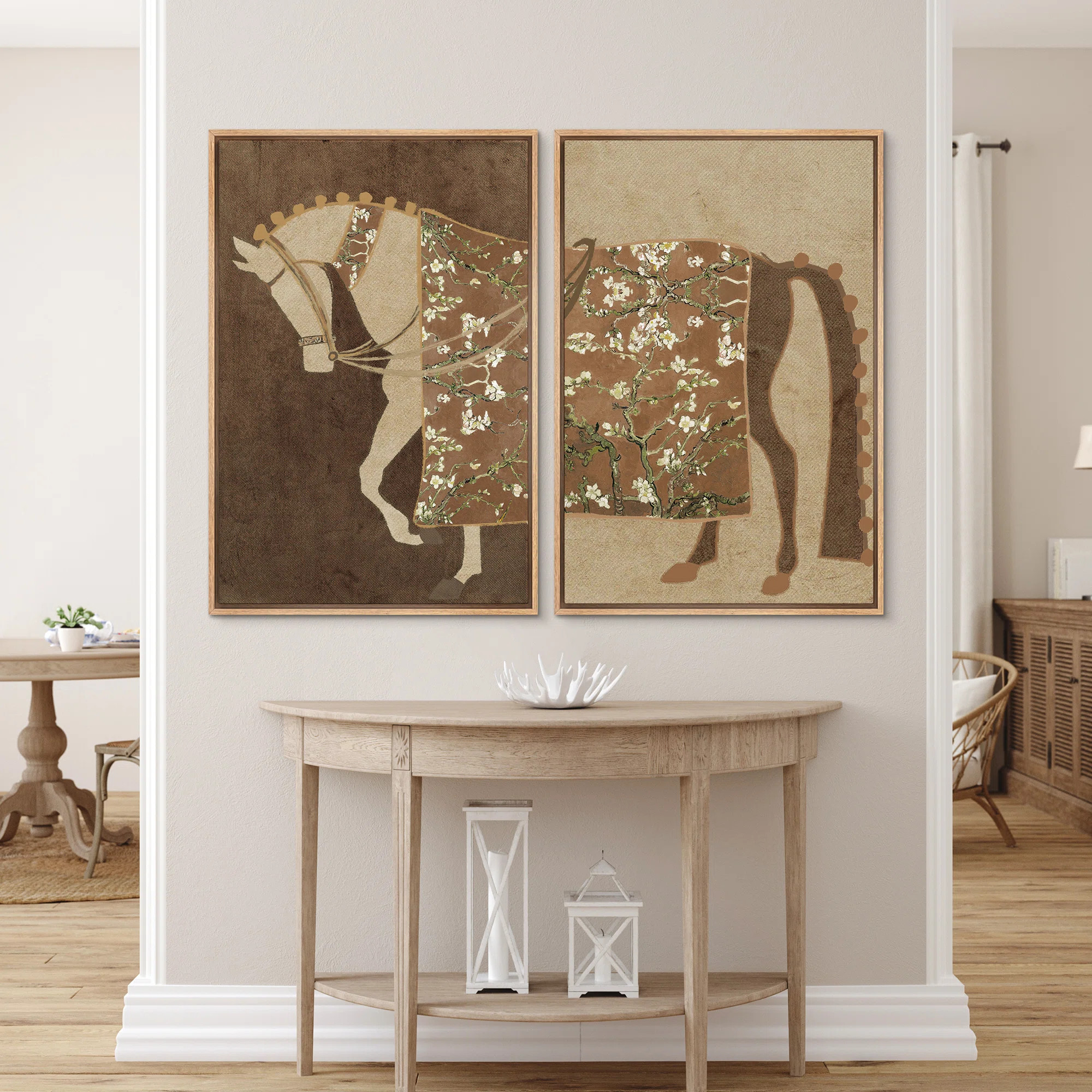 Abstract Beige Horse Moody Flower Vintage Antique Retro Rustic Wall Art Bedroom Decor | Wayfair North America