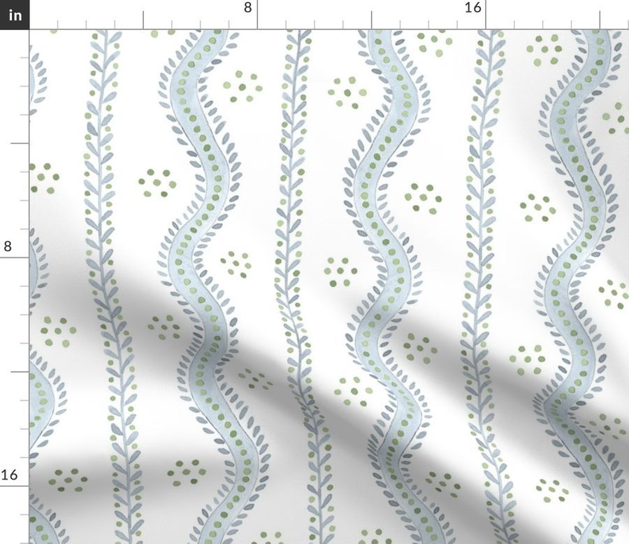 ANDREW STRIPE Soft Blue and Greens on White | Spoonflower