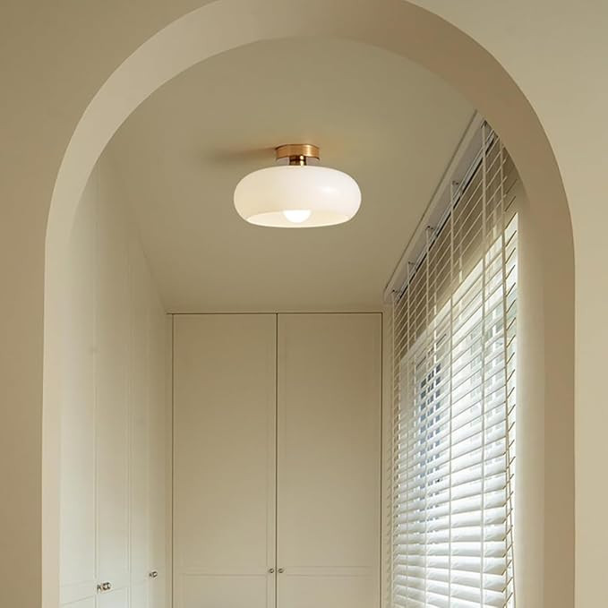 DWEIHDV Schoolhouse Ceiling Light Fixtures White Glass Semi Flush Mount Ceiling Lamp Vintage Gold... | Amazon (US)