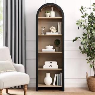 Evie 71.5 in. Tall Black Oak MDF 5-Shelf Accent Bookcase with Adjustable Shelves | The Home Depot