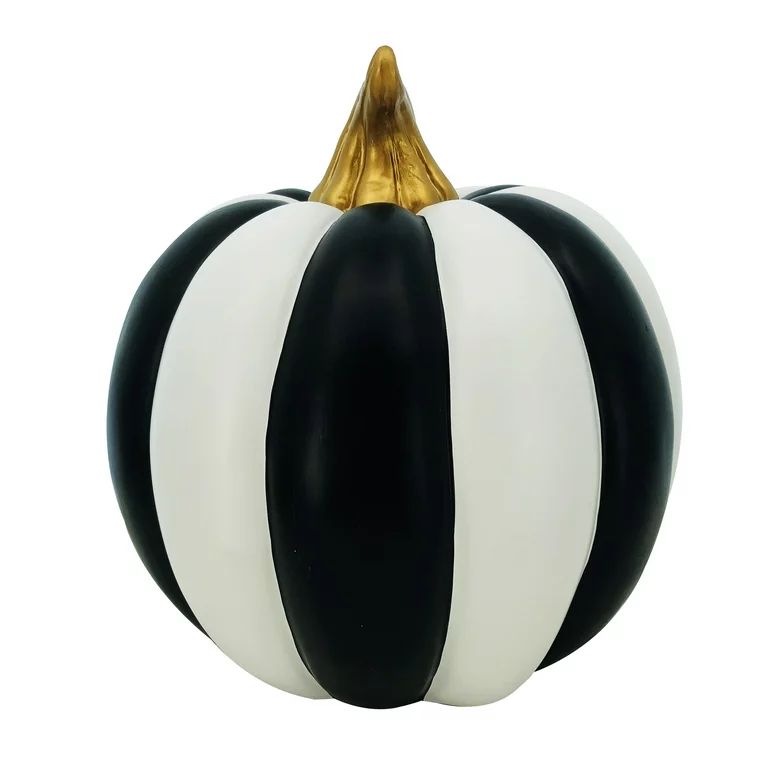14 in Resin Black/White Stripe Pumpkin, Halloween Decoration, Way to Celebrate | Walmart (US)